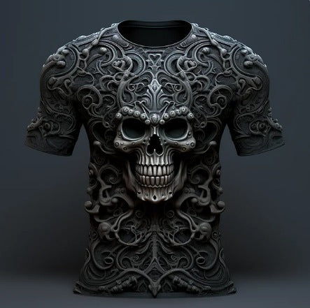 3D-Skull Print T-Shirt