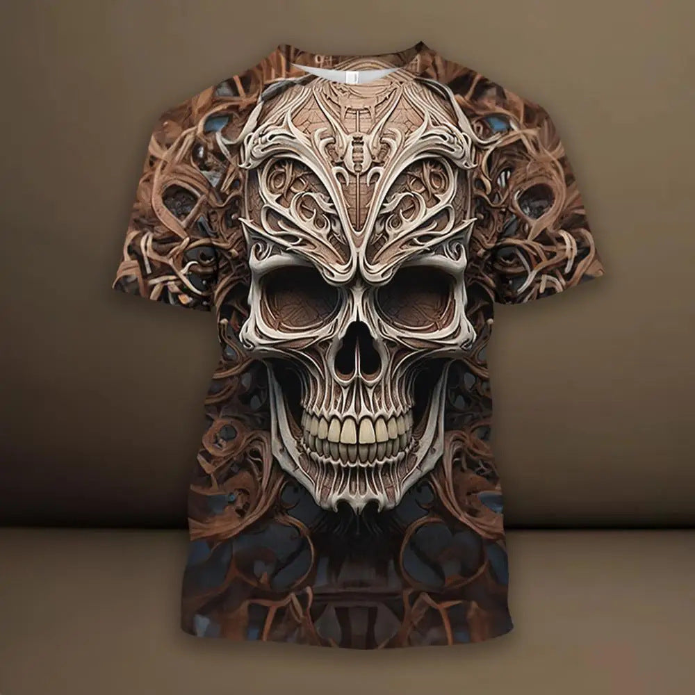 3D-Skull Print T-Shirt