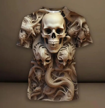 3D-Skull Print T-Shirt