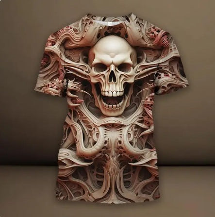 3D-Skull Print T-Shirt